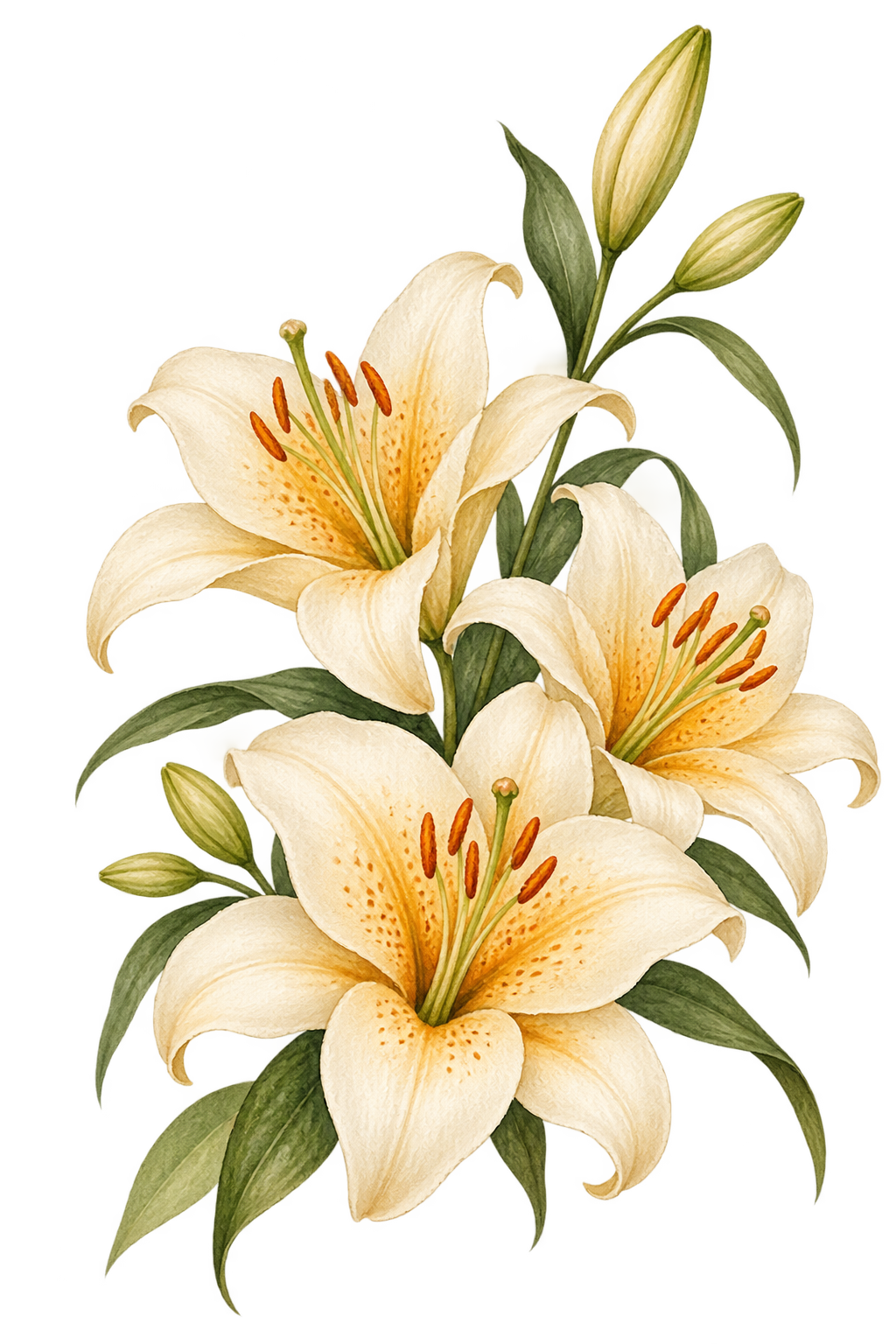 Нарисованные кремовые лилии